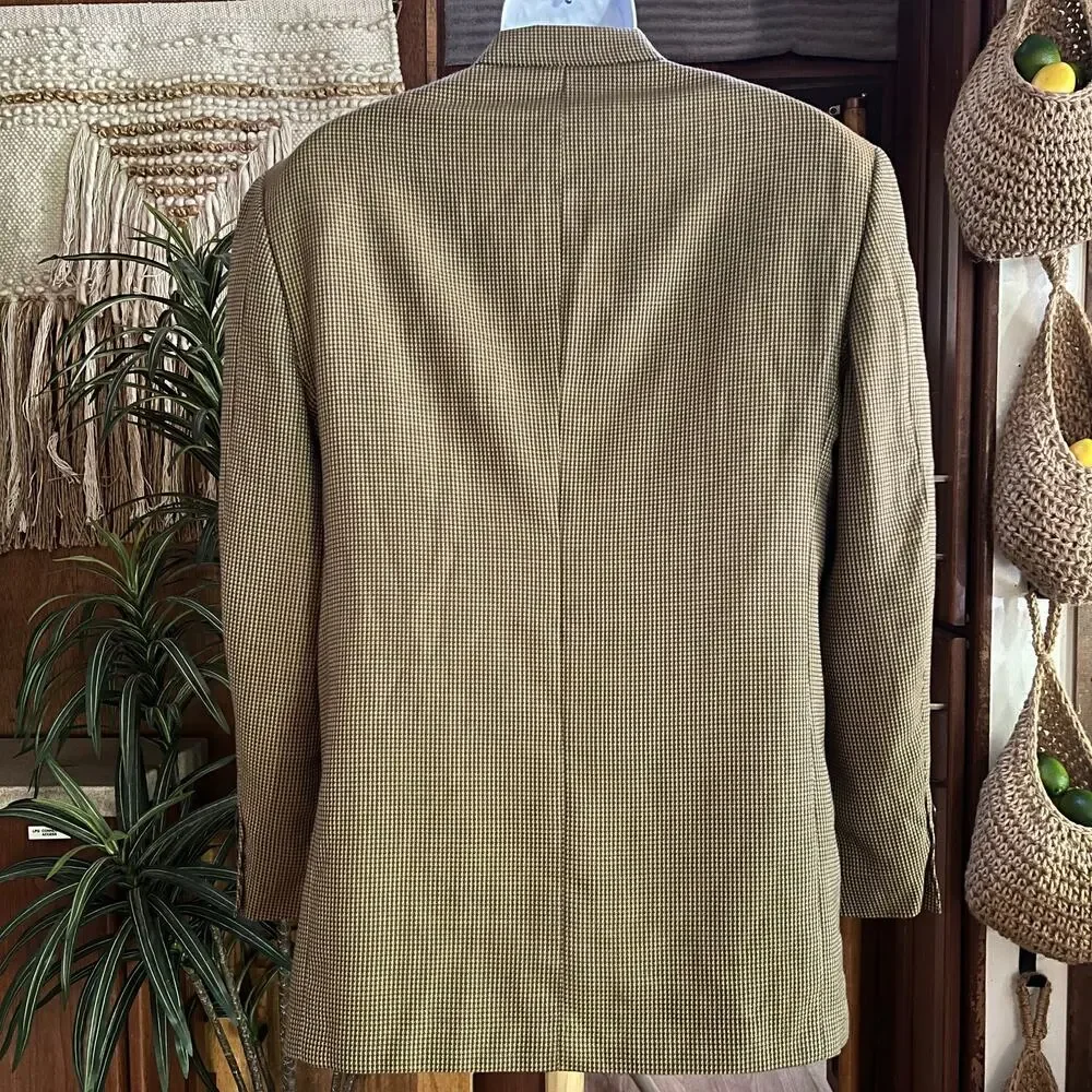 Vintage Austin Reed Wool Sport Coat 40R Tan Houndstooth USA Made Union Blazer